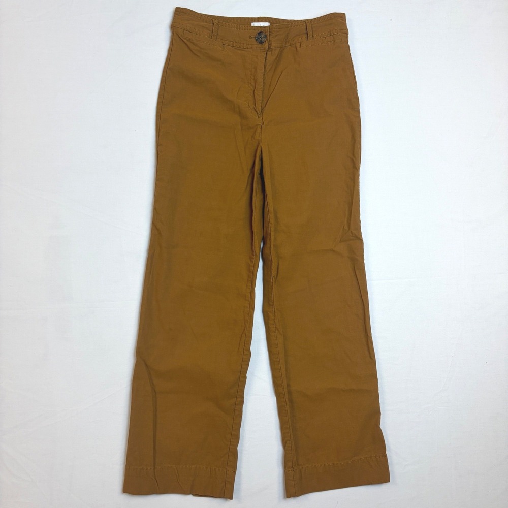 Nicole Miller New York Womens Wide Leg Pants Brown Stretch Cotton Linen‎ Blend 6